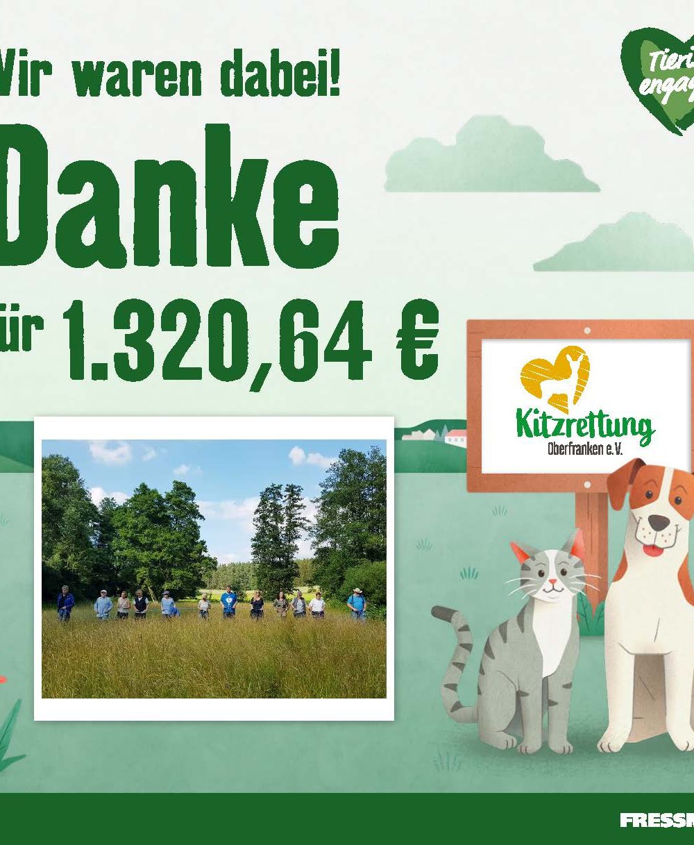 Kitzrettung Oberfranken wird von Fressnapf mit großer Geldspende aus Aktion „Freundschaft verbindet!“ unterstützt